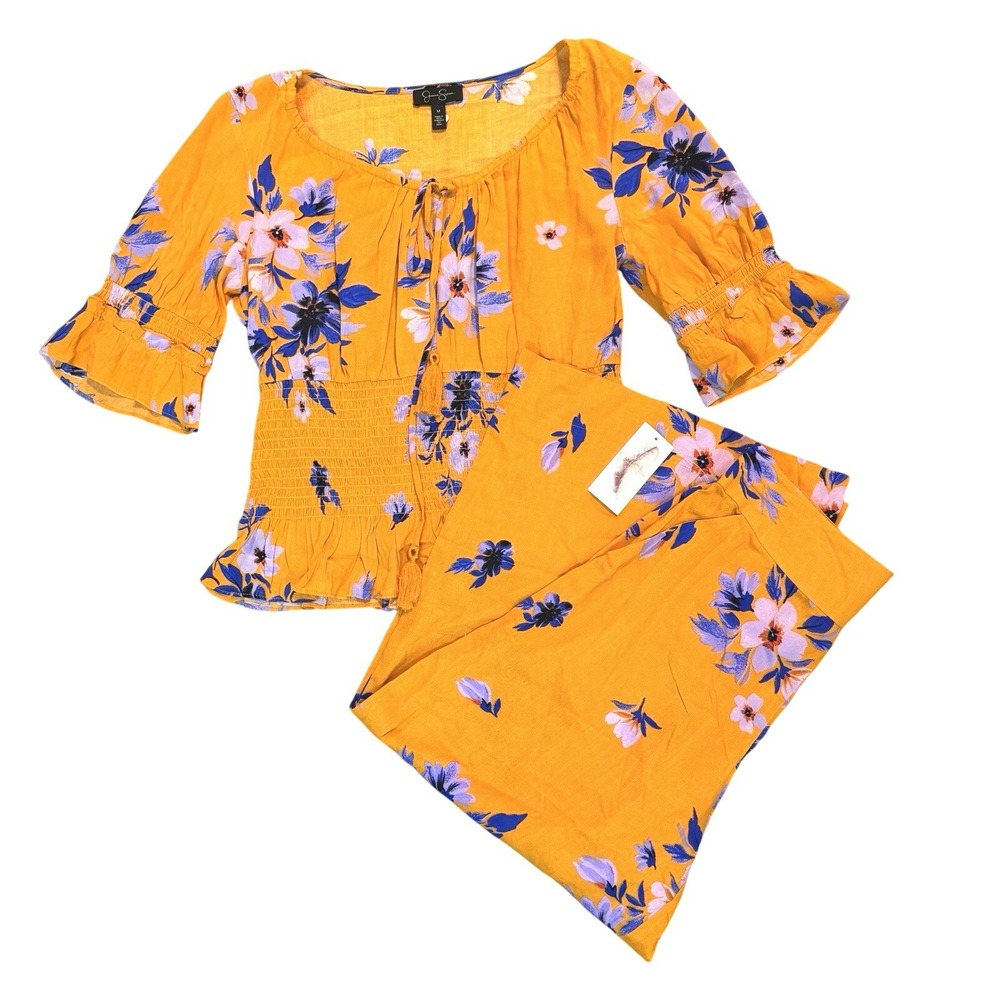 Jessica Simpson 2 Piece Floral Set Womens Small Boho Wide Leg Pants Outfit